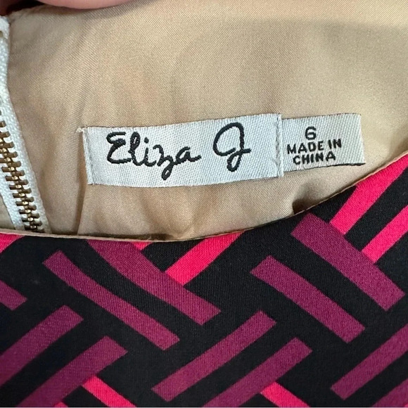 Eliza J Women's 3/4 Sleeve Multicolor Crew Neck Fashion Dress Size 6 GUC - Picture 6 of 11